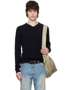 Tonywack Super Fine Wool Ribbed V-Neck Sweater - Black