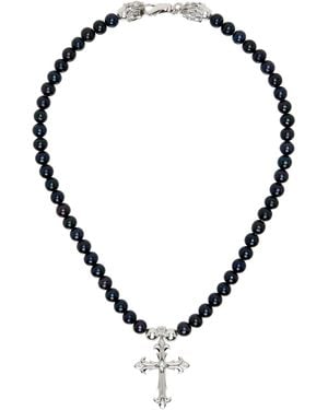 Emanuele Bicocchi Pearl Cross Necklace - Black