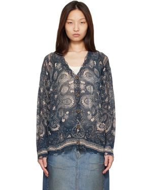 R13 Cardigan Boyfriend Bleu À Motif Imprimé - Gris