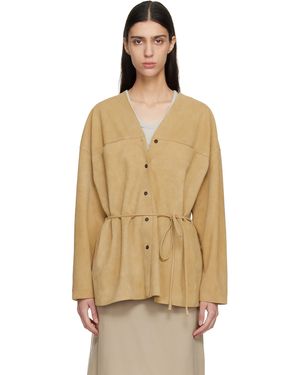 LE17SEPTEMBRE Tan Collarless Suede Jacket - Natural