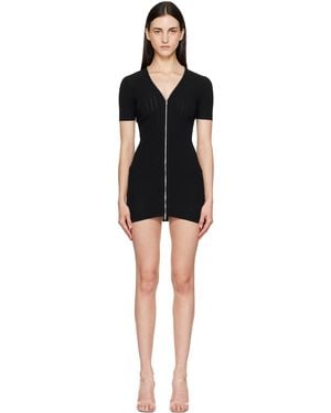 Alexander Wang V-Neck Short Sleeve Pointelle Zip Minidress - Black