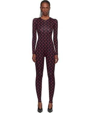 Marine Serre Moon Printed Jersey Ls Jumpsuit - Black