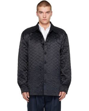 Dries Van Noten Blouson Matelassé Noir En Soie Exclusif À Ssense - Bleu