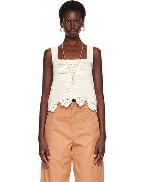 Chloé Débardeur Écourté Sans Manches Blanc Cassé En Crochet - Marron
