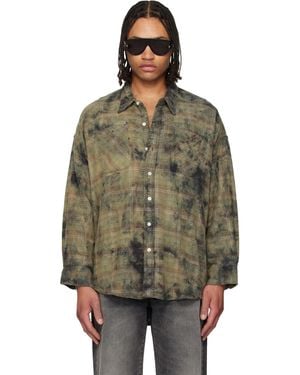 R13 Khaki Drop Neck Work Shirt - Multicolour
