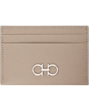 Ferragamo Taupe Gancini Credit Card Holder - Natural