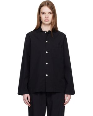 Tekla Poplin Long-Sleeved Pyjama Shirt - Black