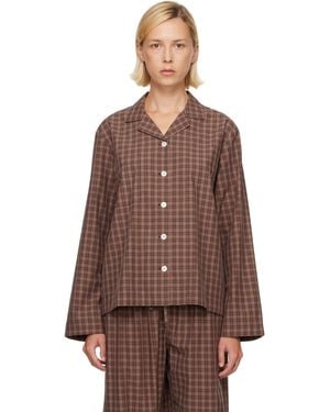 Tekla Fine Twill Long-Sleeved Pajama Shirt - Brown