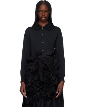 Tao Comme Des Garçons Polyester Jersey & Crochet Collar Cardigan - Black
