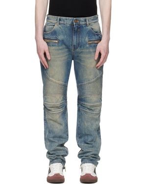 Balmain Vintage Denim Biker Jeans - Blue