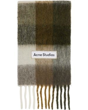 Acne Studios Khaki & Off- Check Fringe Scarf - Green