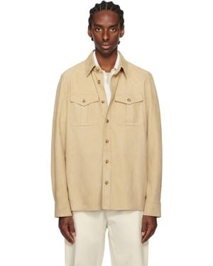 Ralph Lauren Lambskin Suede Overshirt - Natural