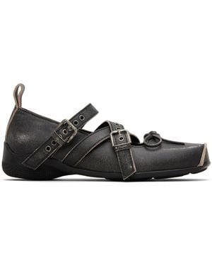 OPEN YY Cross Buckle Ballet Flats - Black