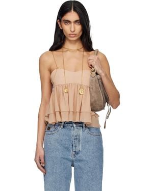 Chloé Sleeveless Ruffle Silk Georgette Top - Blue