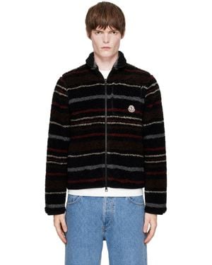Moncler Striped Wool Fleece Zip Jumper - Black