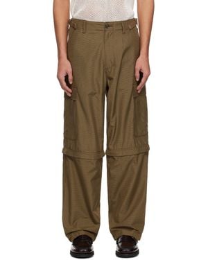 vowels Silk Checkered Convertible Cargo Pants - Green