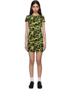 A Bathing Ape Robe Courte Kaki En Jersey À Motif Camouflage Abc - Noir
