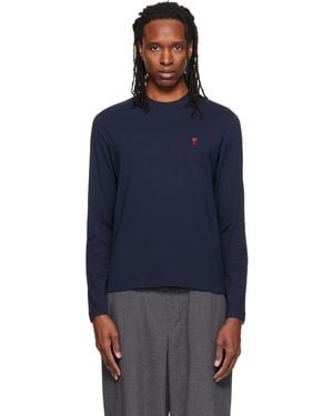 Ami Paris Cotton Longsleeves Ami De Coeur T-Shirt - Blue