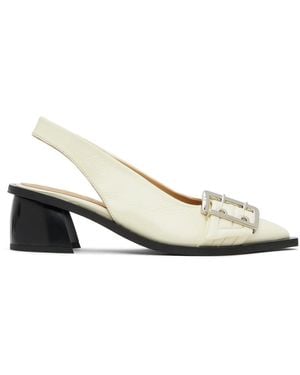 Ganni オフホワイト Feminine Buckle スリングバックヒール - ブラック