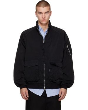 Comme des Garçons Garment Dyed Nylon Zip Up Bomber Jacket - Black