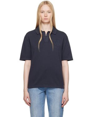Maison Kitsuné Bold Fox Head Embroidered Knitted Polo - Blue