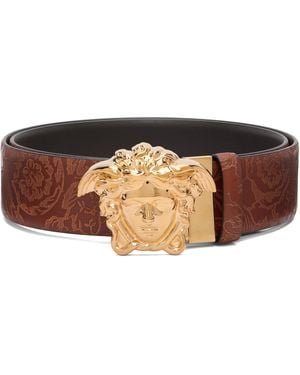 Versace ブラウン 'La Medusa' レザー リバーシブル ベルト - ブラック