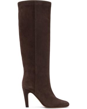 Ferragamo Bottes Hautes Brunes À Talon En Métal - Marron