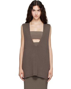 Rick Owens Tower Wool Knit V Neck Vest - Brown