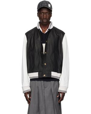 Thom Browne Thom E Press-stud Leather Jacket - Black
