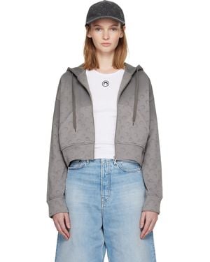 Marine Serre Faded Moon Fleece Cropped Zipped Hoodie - Black