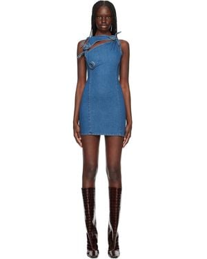 Coperni Asymmetric Flower Denim Minidress - Black