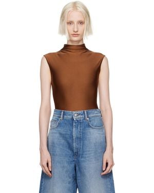 【SPORTMAX】 シャイニーライクラボディスーツ ブラウン Sportmax モックネック ボディスーツ | ブラウン | FARFETCH JP