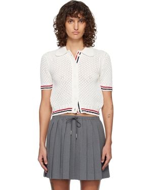 Thom Browne Hector Pointelle Short Sleeve Cardigan - Black
