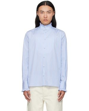 Valentino Striped Cotton Ruffle Shirt - Blue