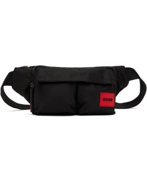 HUGO BOSS｜ (Matte-twill belt bag with double flap pocke HUGO - Matte-twill belt bag with double flap pockets - Black