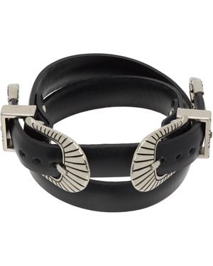 Toga Double Buckle Leather Bangle Bracelet - Black