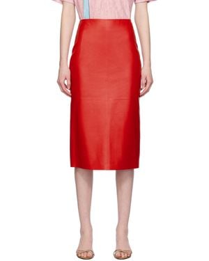 The Row Bartellette Leather Midi Skirt - Red