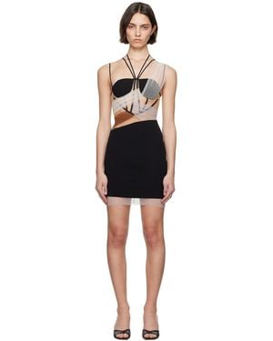 Nensi Dojaka Sacha Corset Sheer Drapes Minidress - Black