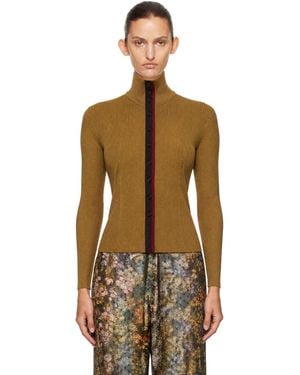 Dries Van Noten Khaki Ribbed High Neck Jumper - Brown