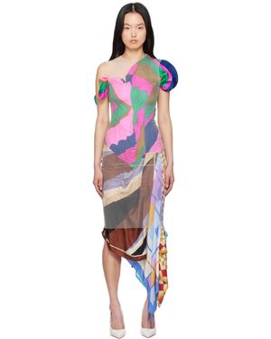 Marine Serre Regenerated Silk Scarves Fitted Maxi Dress - Black