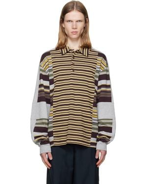 Dries Van Noten Burgundy & Striped Cotton Polo - Multicolour