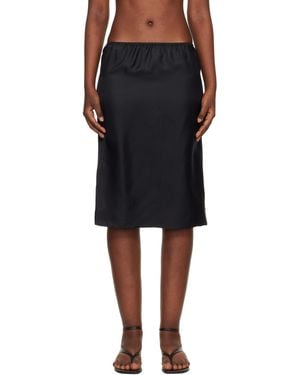Loulou de Saison Vasali Silk Twill Midi Skirt - Black