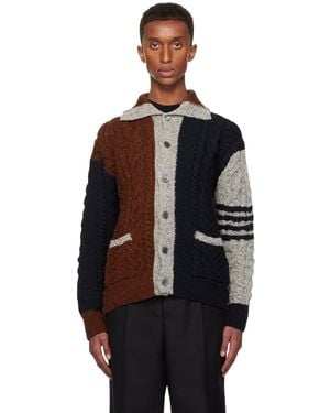 Thom Browne Cable-Knit Donegal Wool-Blend Cardigan - Black