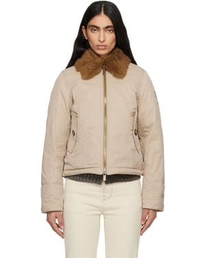 Burberry Shearling Collar Gabardine Down Bomber Jacket - Natural
