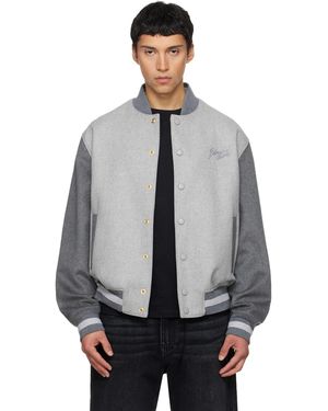 Balmain Wool & Cashmere Varsity Bomber Jacket - Grey