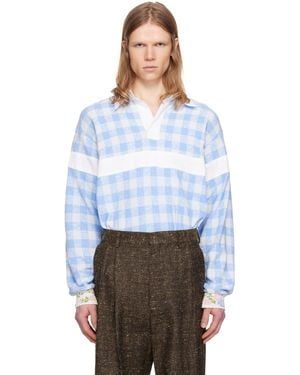 Anna Sui Gingham Terry Long Sleeve Polo - White