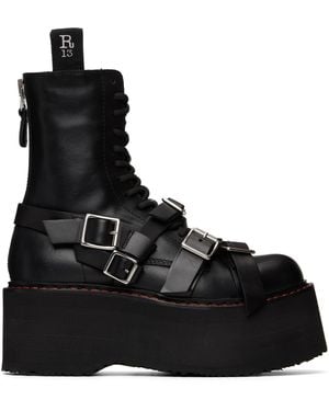 R13 Bottes Noires À Brides Et À Plateforme
