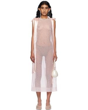 Simone Rocha Sheer Bow Ribbon Tail Midi Dress - Black