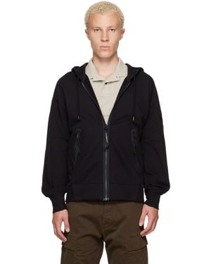 C.P. Company Diagonal Raised Fleece Zip Lens Hoodie - Black