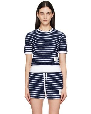 Thom Browne Striped Honeycomb Rib T-Shirt - Blue